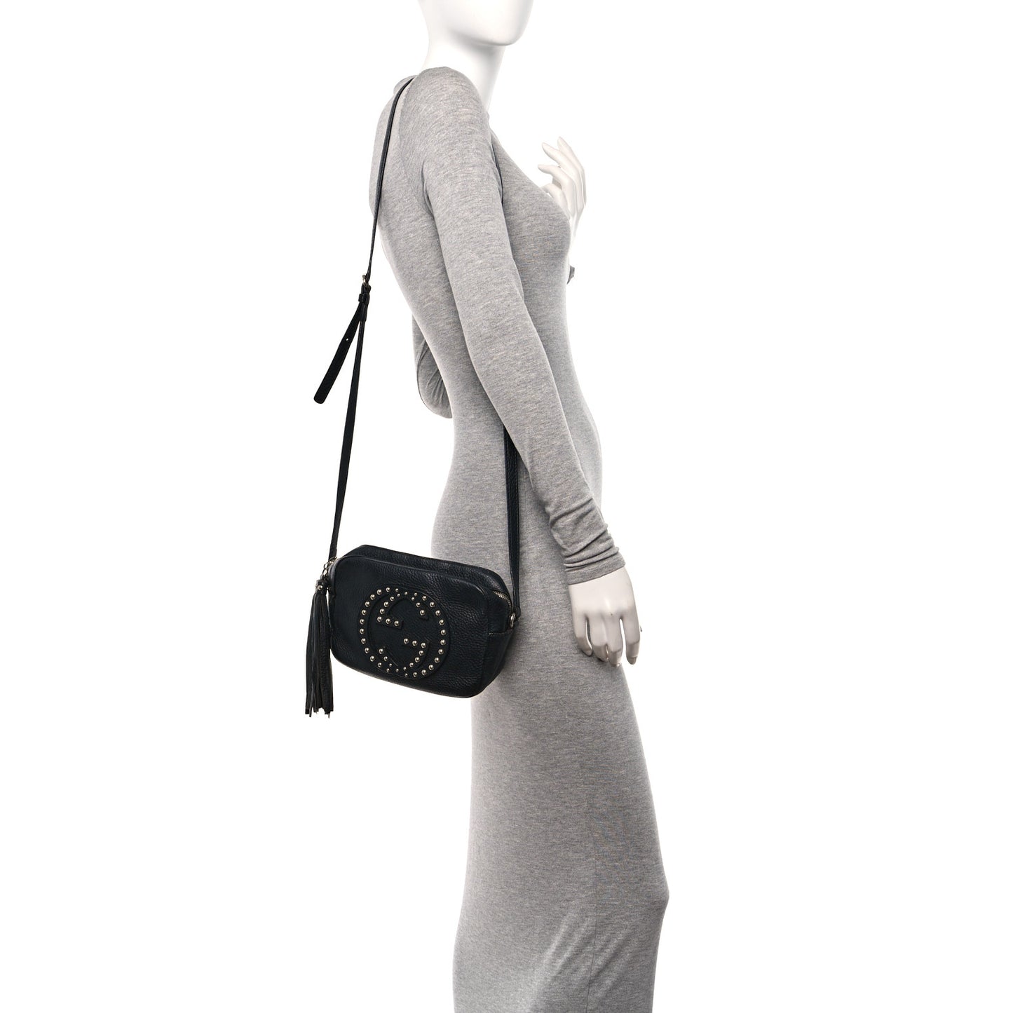 Pebbled Calfskin Studded Small Soho Disco Bag Black