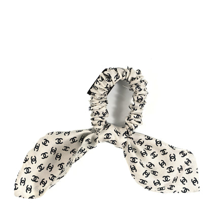 Chanel Silk Twill CC Scarf Hair Tie Black White 2 of 3