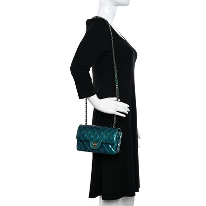 Chanel Shaded Patent Calfskin Quilted Mini Rectangular Flap Green Blue 2 of 10