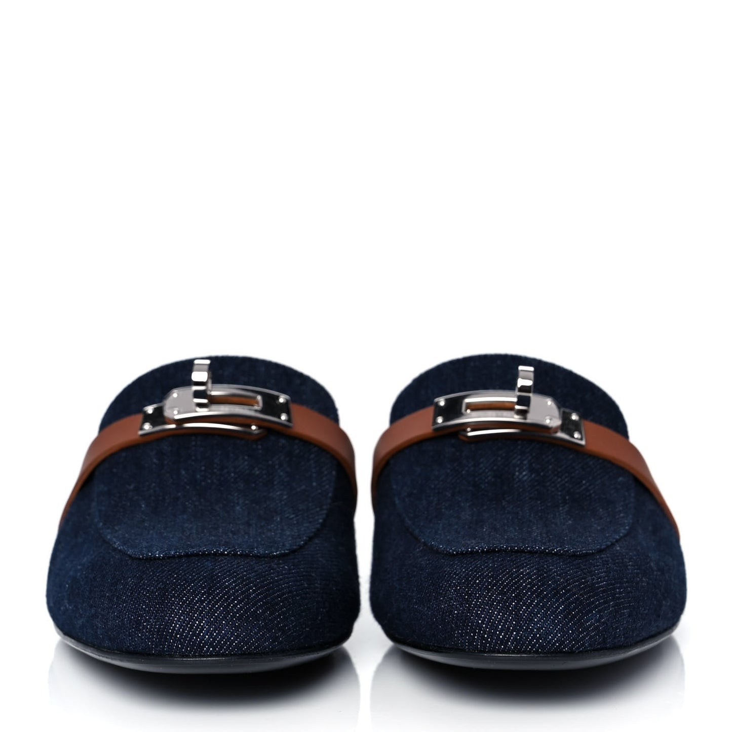 Calfskin Denim Oz Mules 37 Bleu Brut Gold