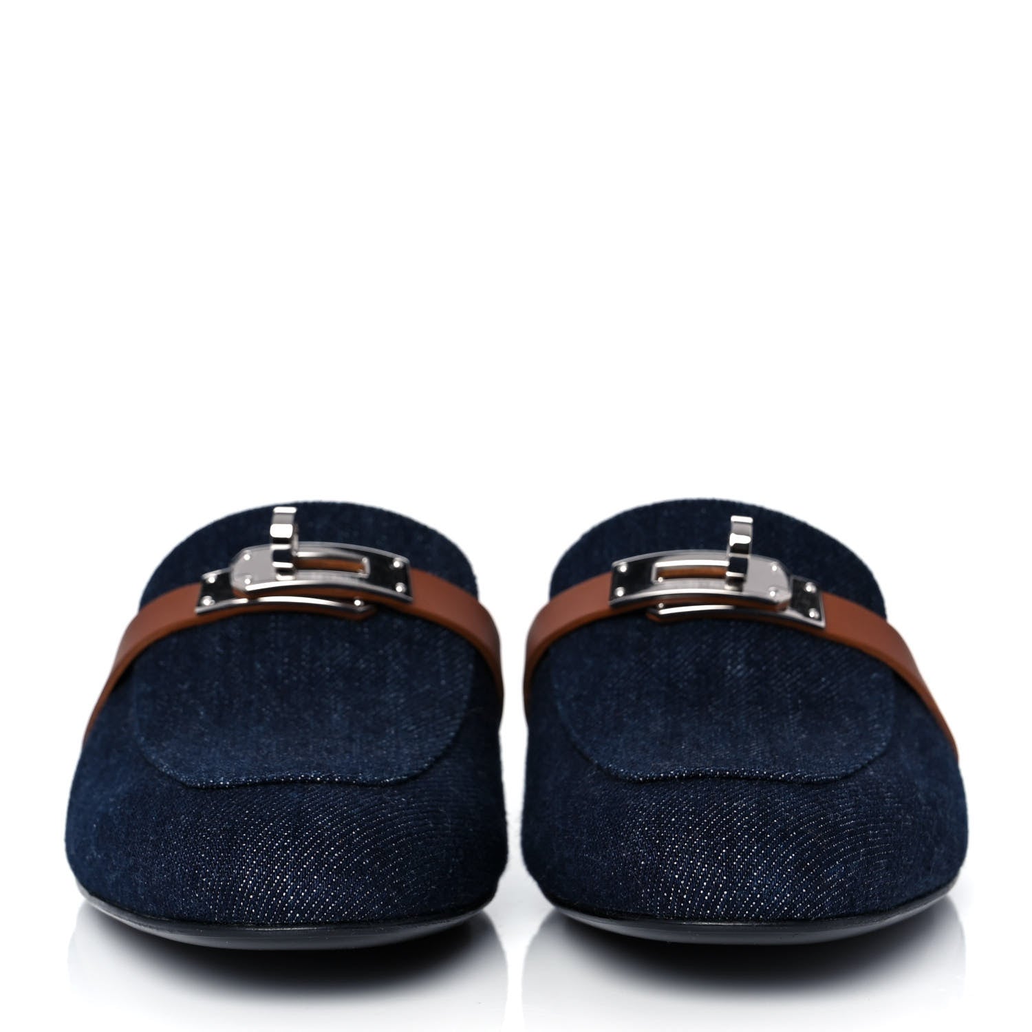 Hermes Calfskin Denim Oz Mules 37 Bleu Brut Gold 2 of 9