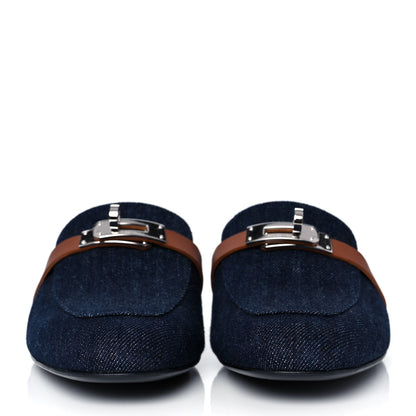 Hermes Calfskin Denim Oz Mules 37 Bleu Brut Gold 2 of 9