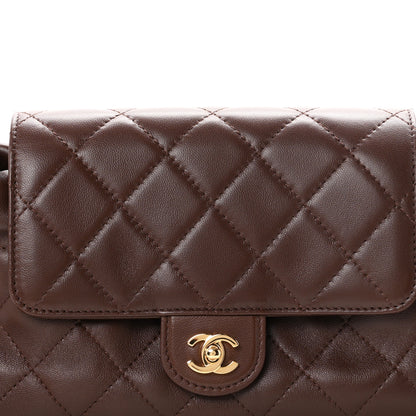Chanel Lambskin Quilted CC Drawstring Flap Clutch With Strap Brown 8 of 11