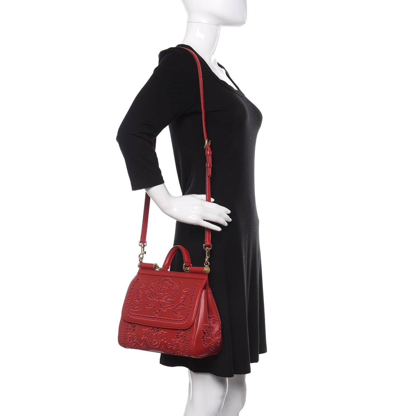 Lambskin Medium Embroidered Laser Cut Miss Sicily Satchel Red