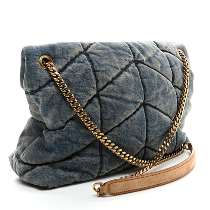Saint Laurent Denim Quilted Medium Loulou Puffer Monogram Chain Satchel Blue Cinnamon 2 of 9