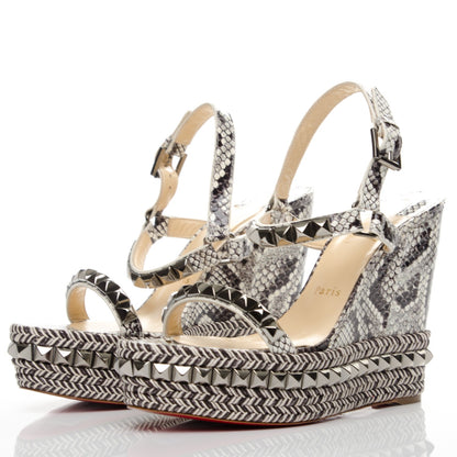 Christian Louboutin Watersnake Print Cataclou 120 Wedge Sandals 40 Roccia Gun Metal 3 of 7