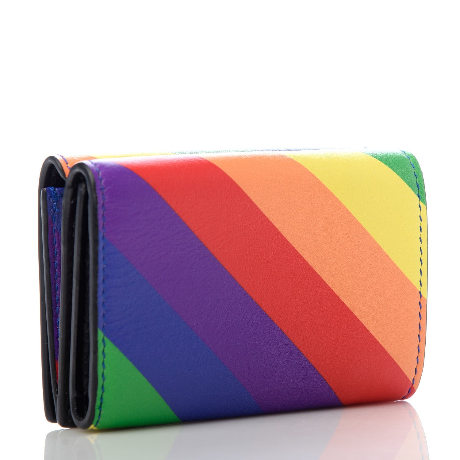 Balenciaga Smooth Calfskin Logo Rainbow Mini Ville Trifold Wallet Multicolor 3 of 7