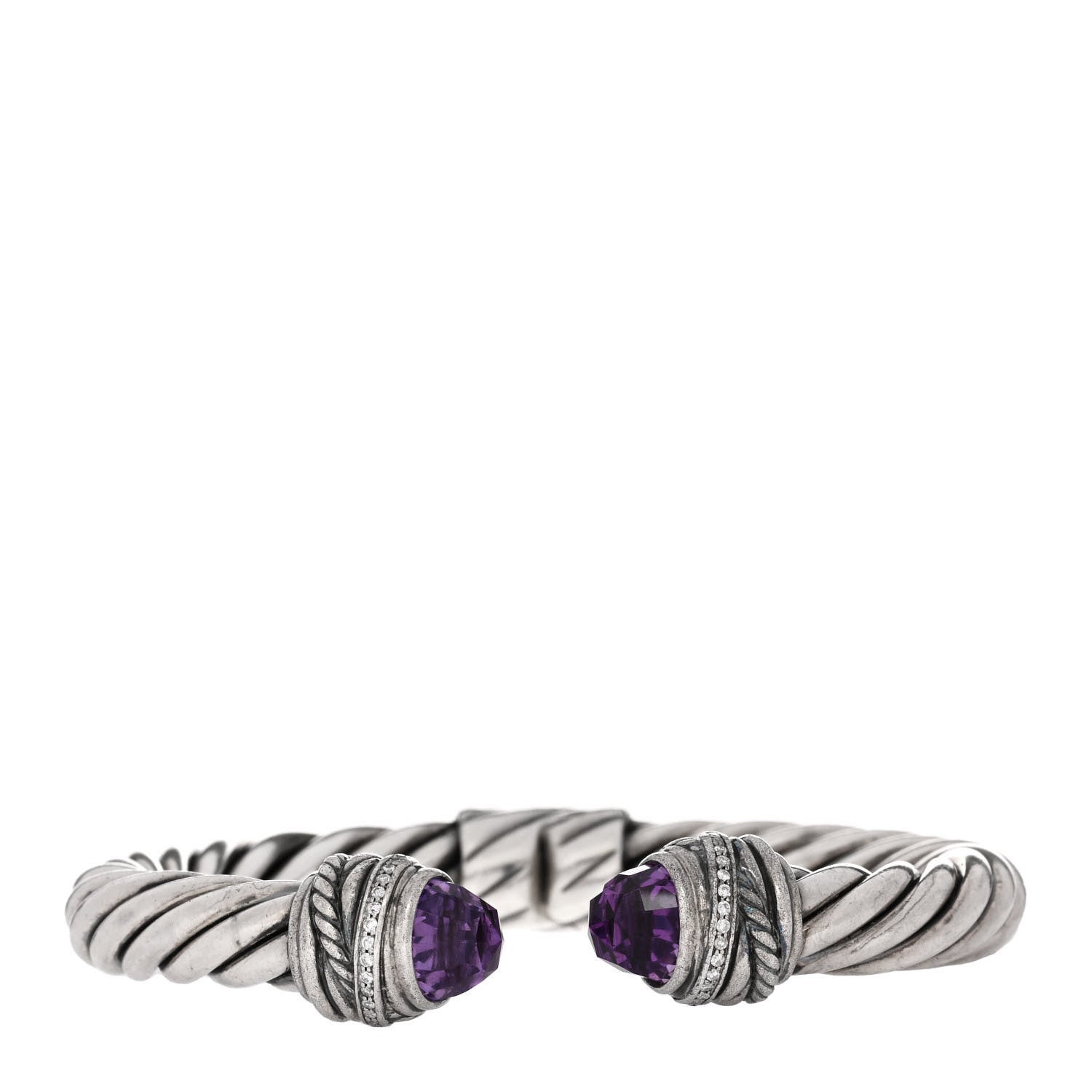 David Yurman Sterling Silver Diamond Amethyst 8mm Cable Crossover Bracelet 1 of 3