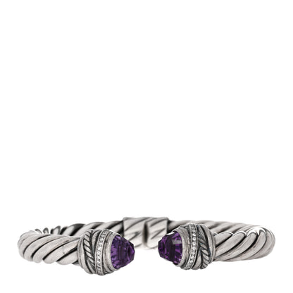 David Yurman Sterling Silver Diamond Amethyst 8mm Cable Crossover Bracelet 1 of 3