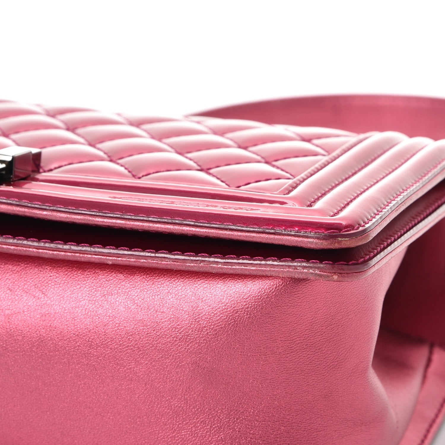 Chanel Metallic Patent Calfskin Quilted Medium Boy Flap Pink 10 of 14