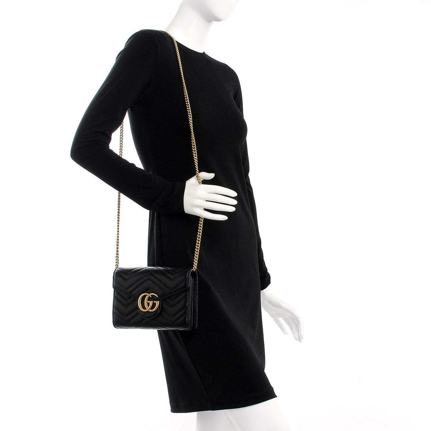 Calfskin Matelasse GG Marmont Chain Wallet Black