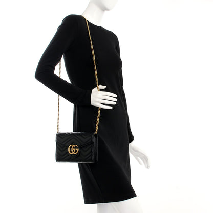 Gucci Calfskin Matelasse GG Marmont Chain Wallet Black 2 of 7