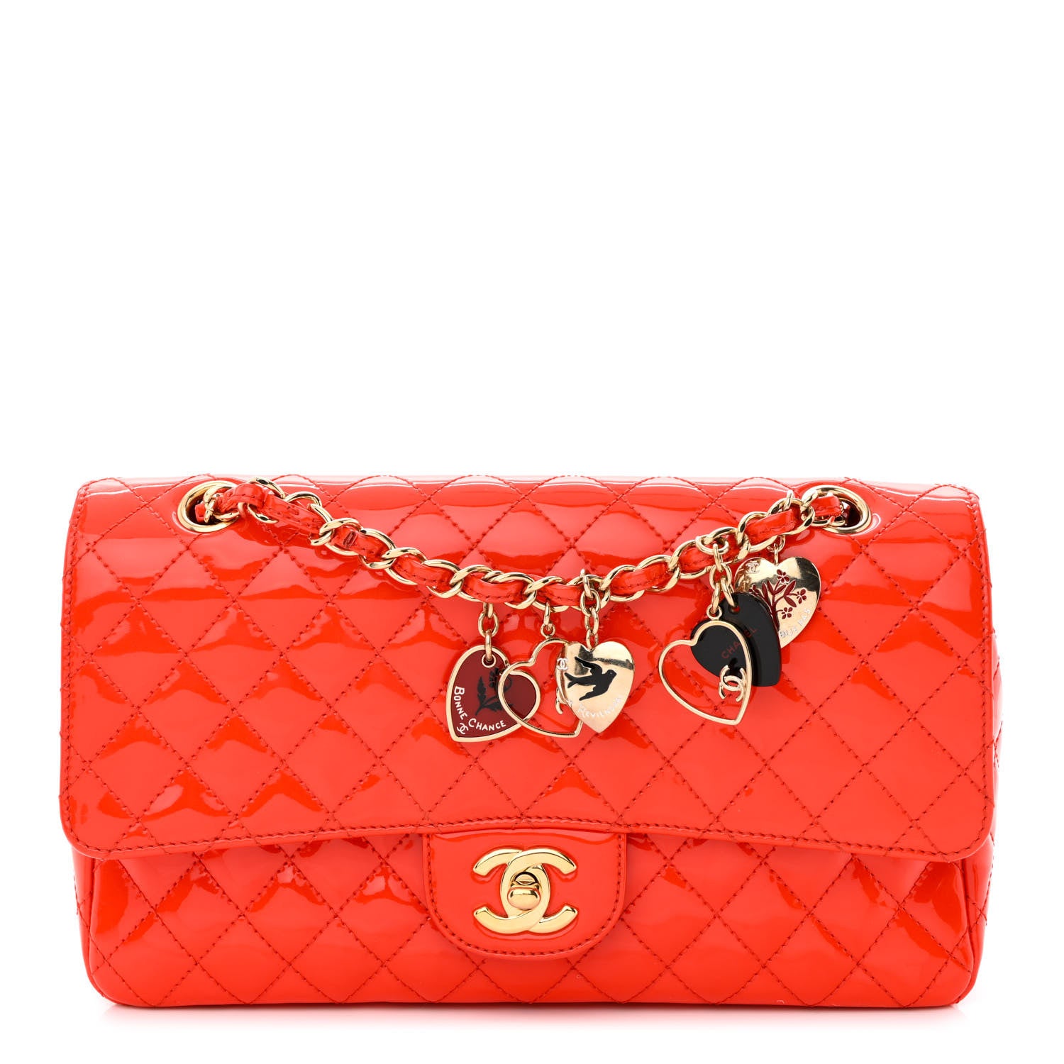 Chanel Patent Calfskin Quilted Valentine Charms Medium Single Flap Red 1 of 11