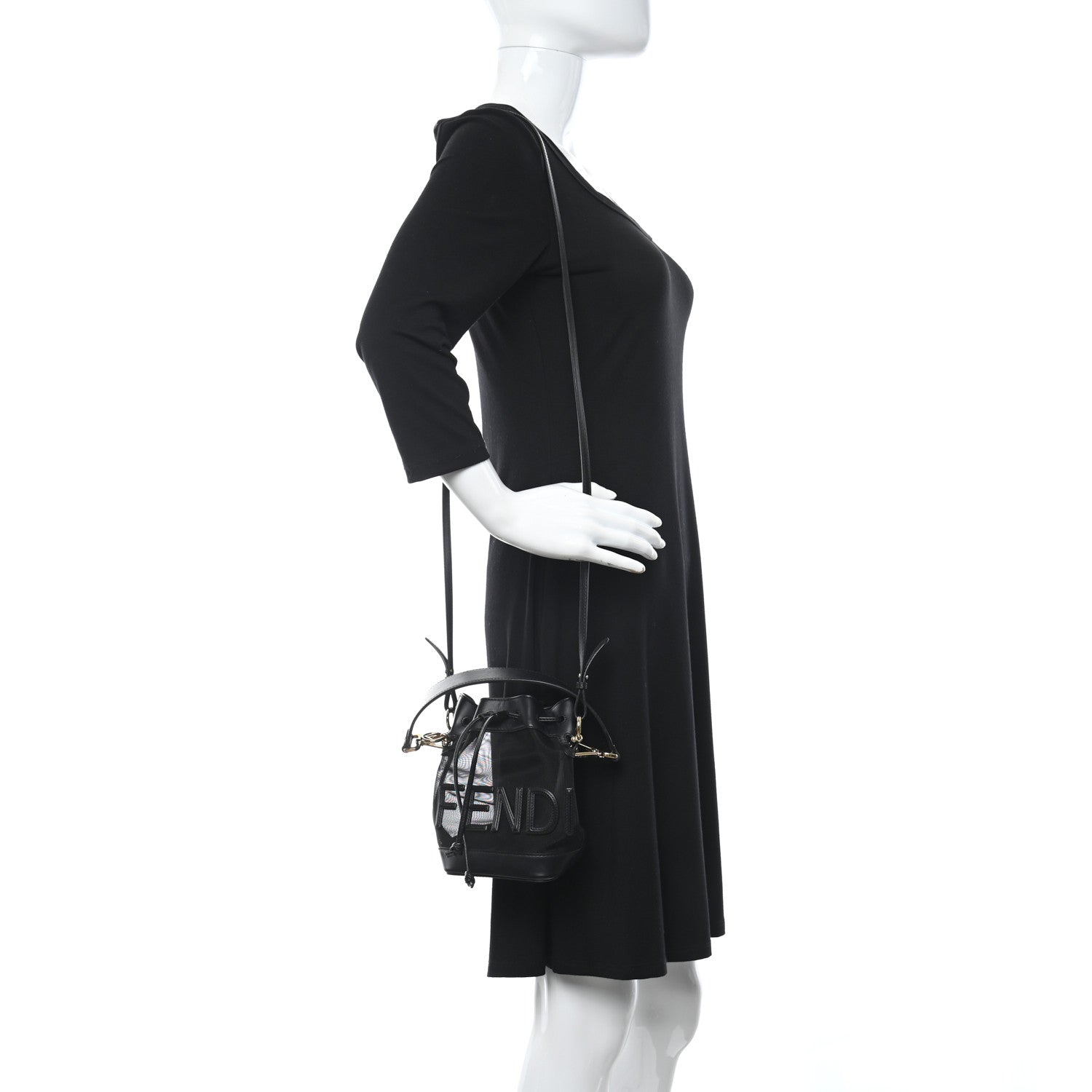 Fendi Mesh Vitello King F is Fendi Logo Embroidered Mini Mon Tresor Bucket Bag Black 2 of 13