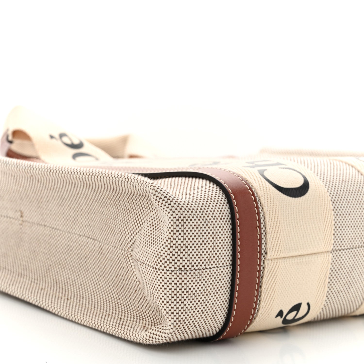 Chloe Cotton Calfskin Small Woody Ribbon Tote With Strap White Brown 9 of 11
