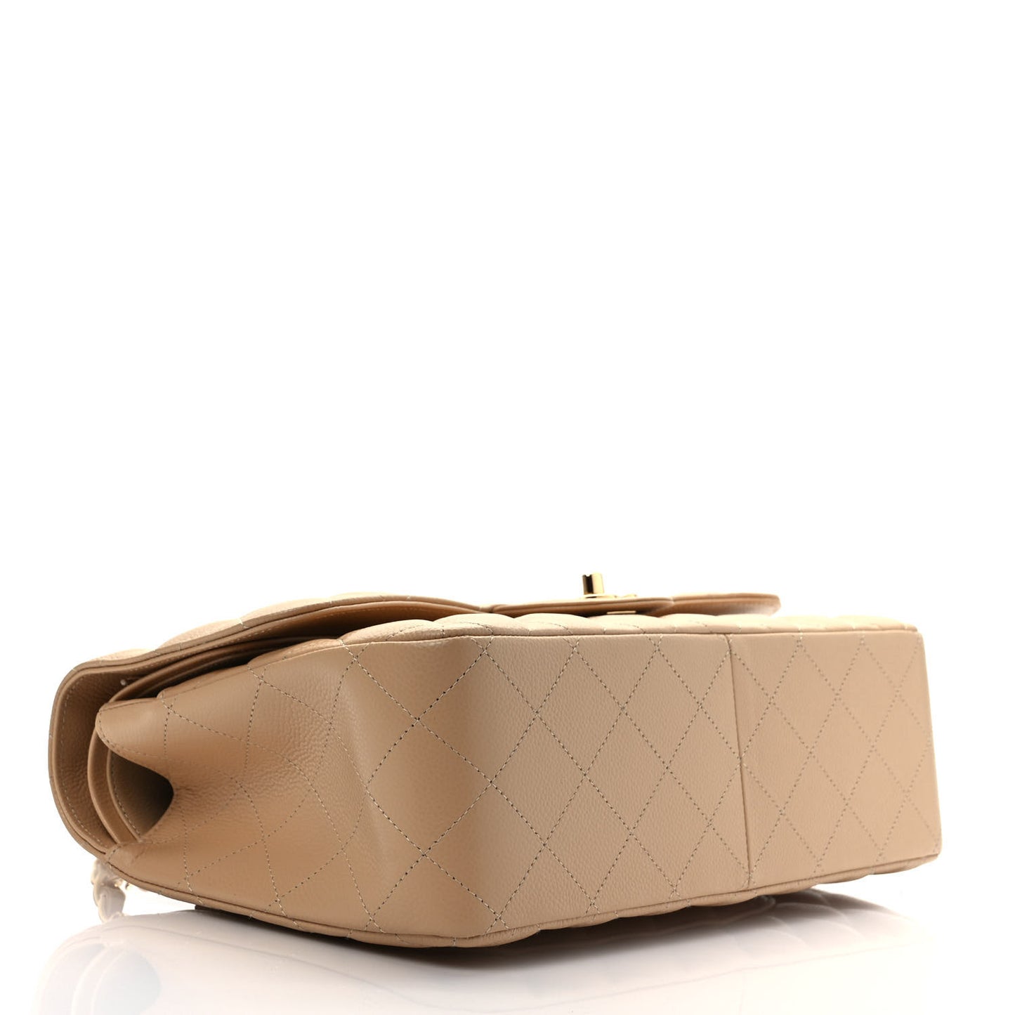 Caviar Quilted Jumbo Double Flap Beige