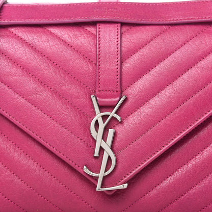 Saint Laurent Sheepskin Matelasse Chevron Medium Monogram Chain Bag Electric Pink 11 of 12