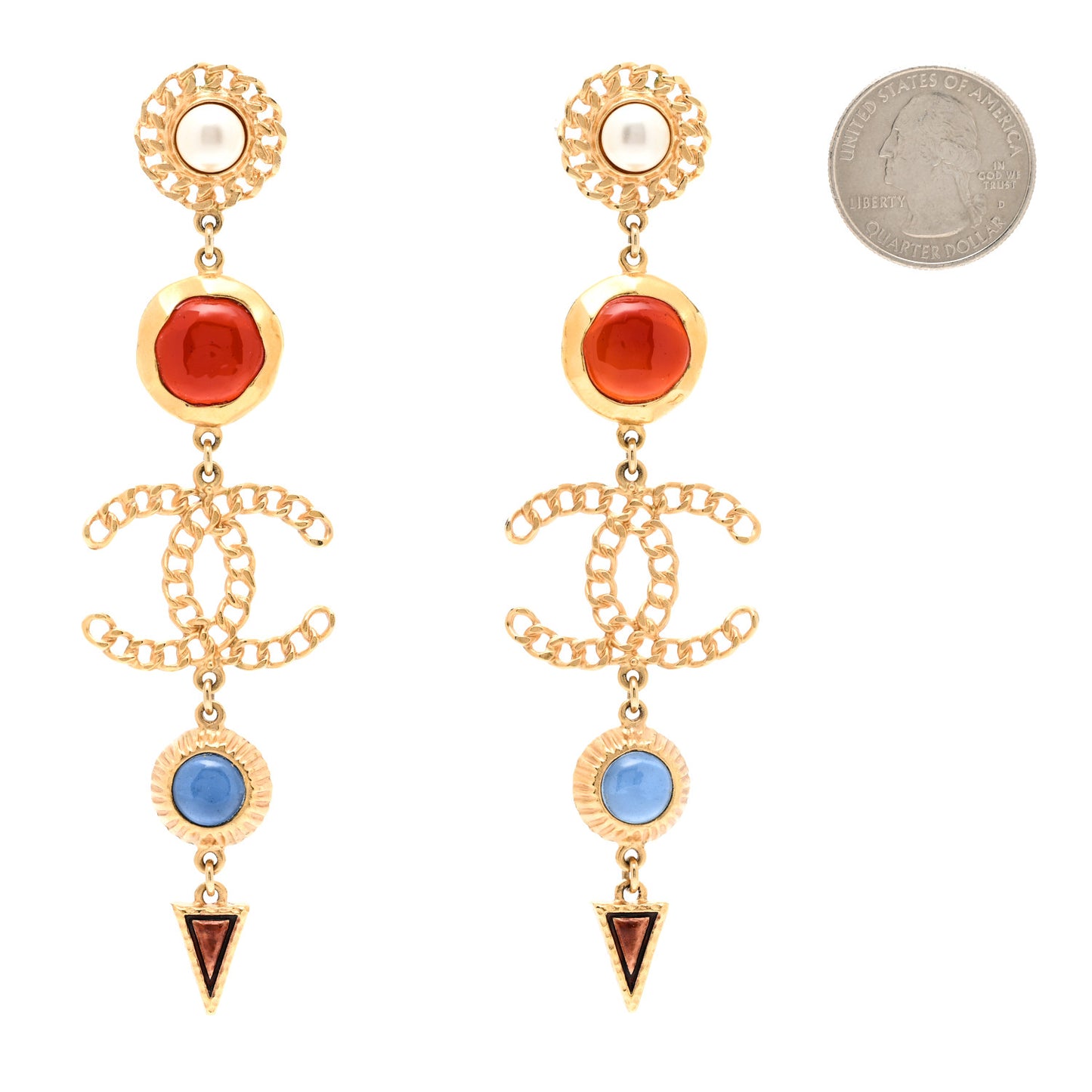 Pearl Gripoix CC Chain Drop Earrings Gold