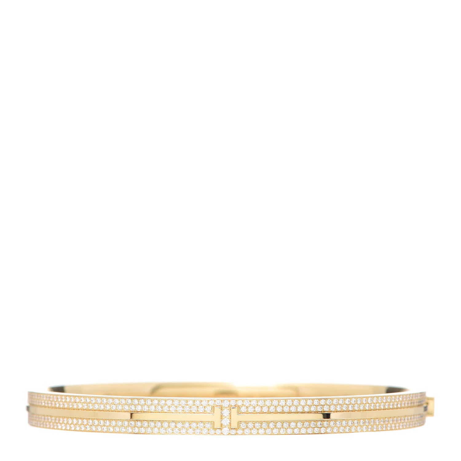Tiffany 18K Yellow Gold Diamond T Hinged Pave Bracelet 1 of 5