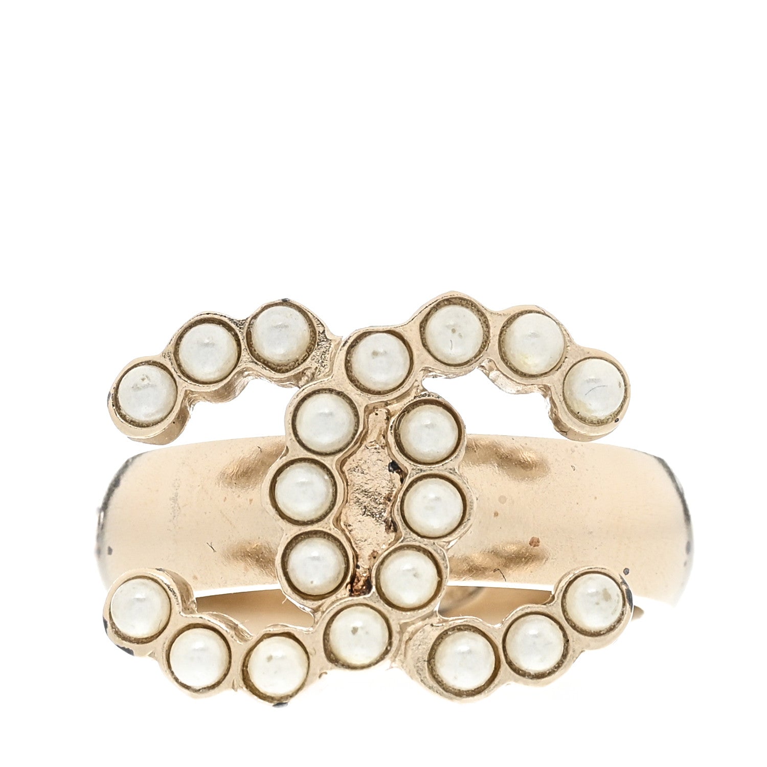Chanel Pearl CC Ring 51 5.75 Gold White 1 of 7