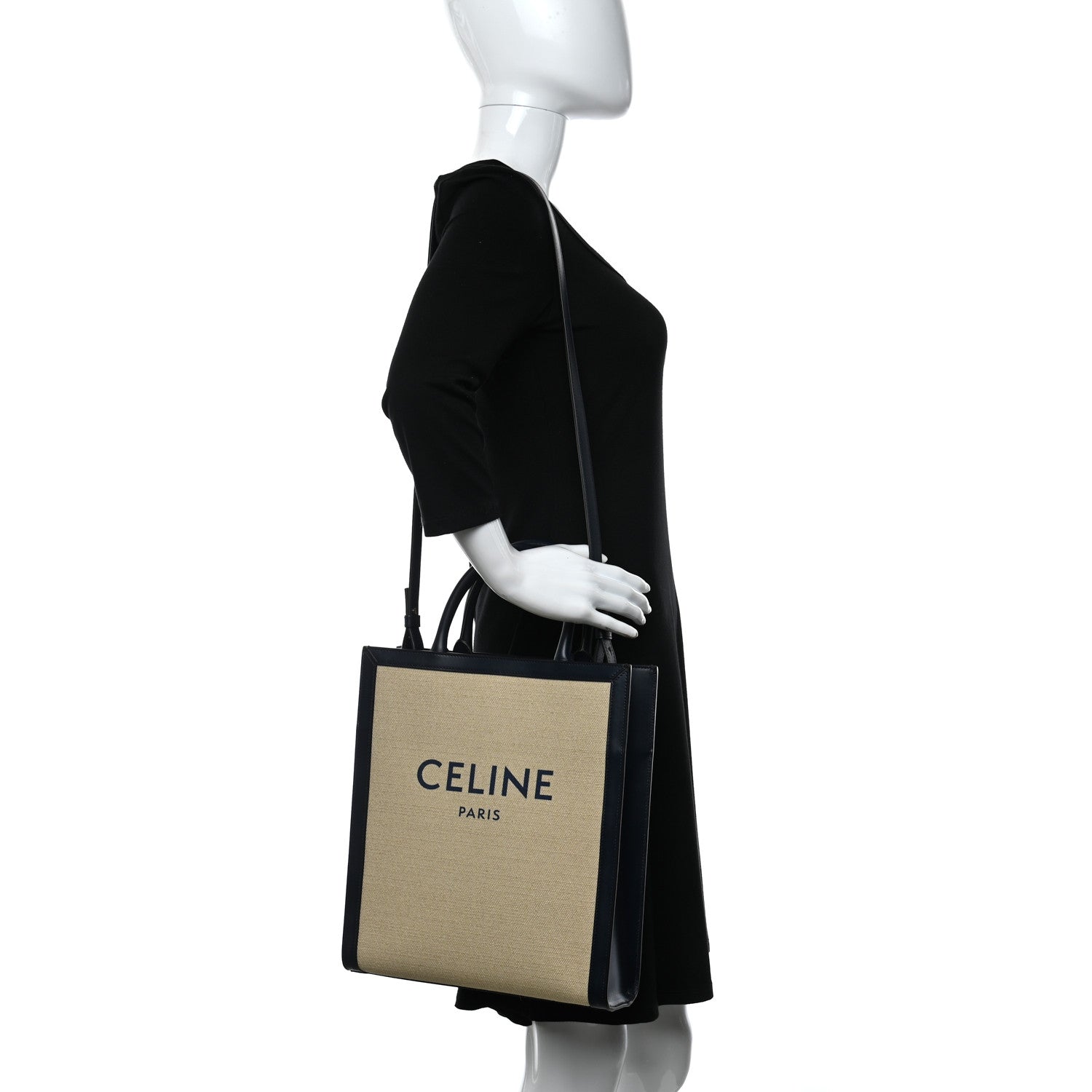 Celine Canvas Calfskin Small Vertical Cabas Vanilla Navy 3 of 8