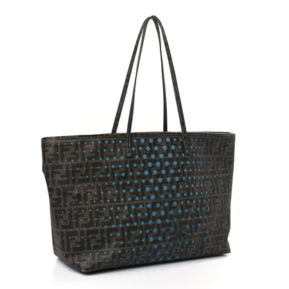 Fendi Zucca Spalmati Perforated Medium Roll Tote Tobacco Pavone 3 of 12