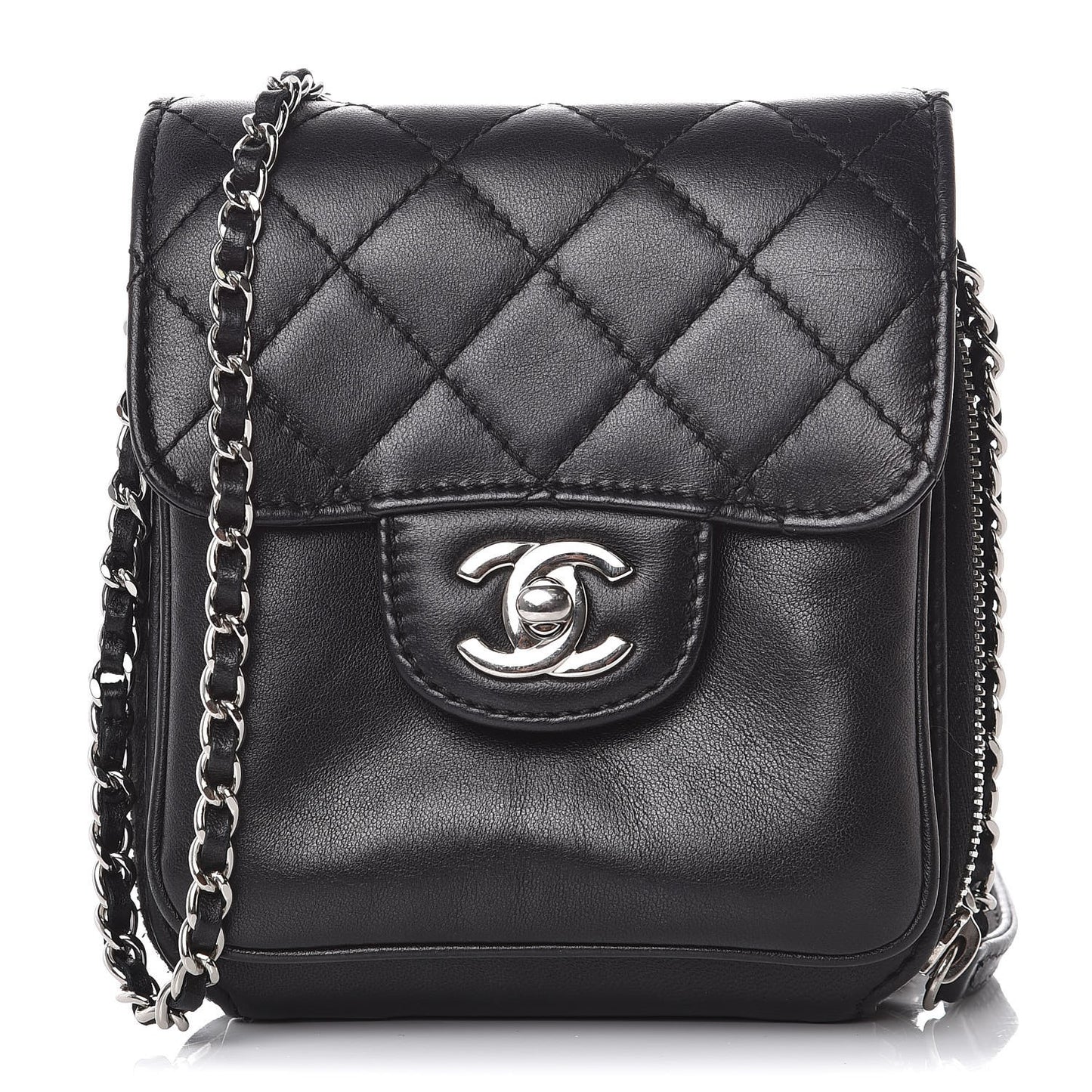 Lambskin Quilted Wallet On Chain Black