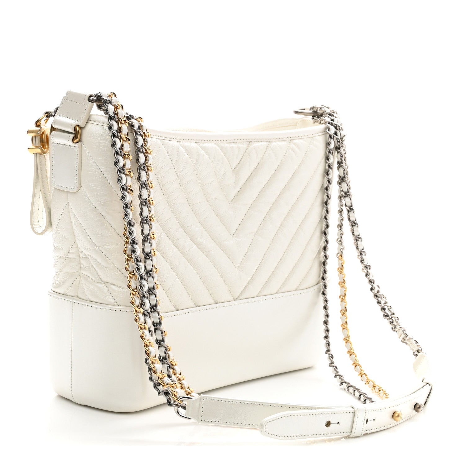 Chanel Aged Calfskin Chevron Quilted Medium Gabrielle Hobo White 3 of 10