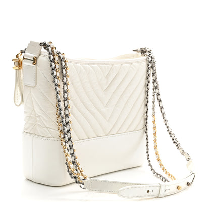 Chanel Aged Calfskin Chevron Quilted Medium Gabrielle Hobo White 3 of 10
