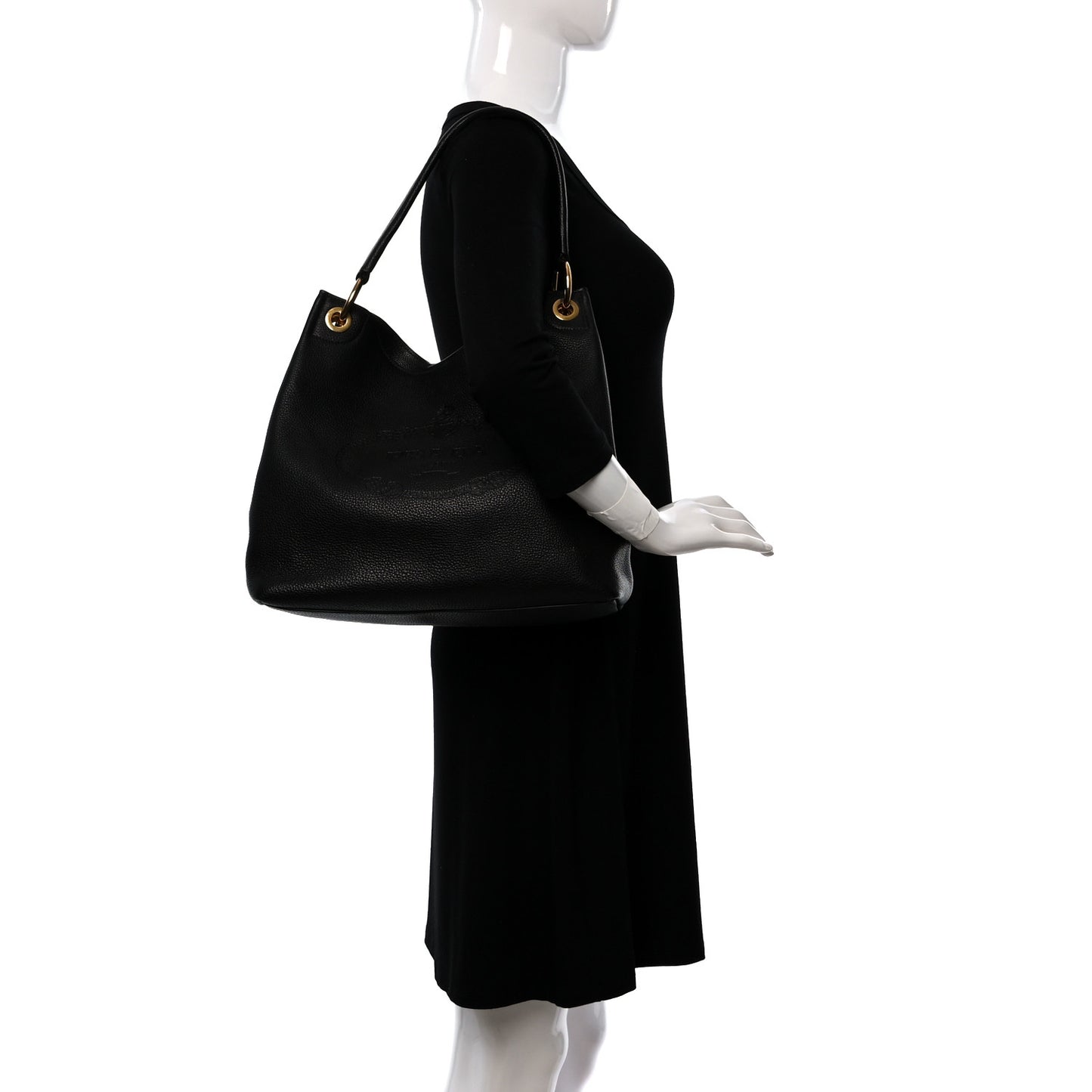 Vitello Phenix Embossed Logo Hobo Black