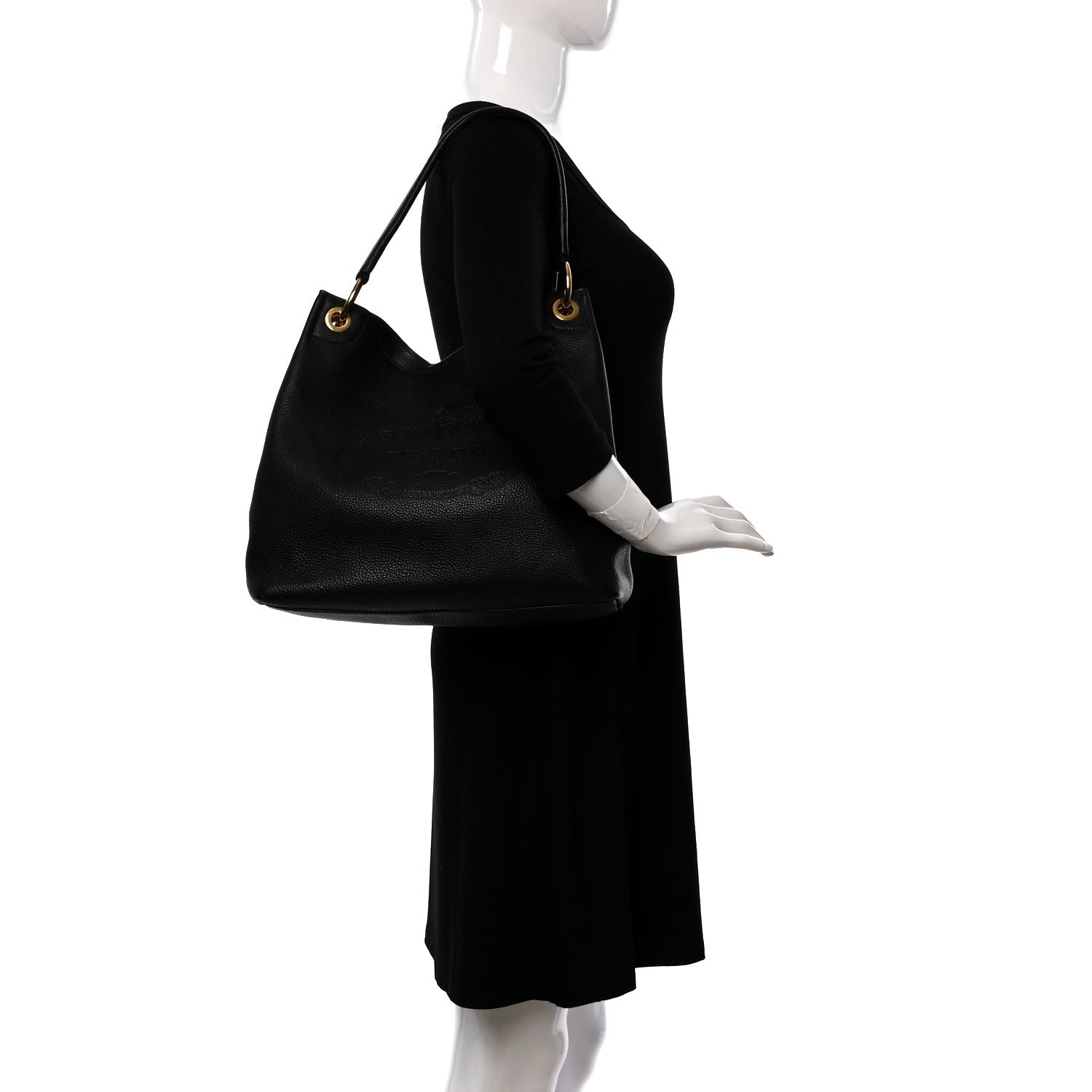 Prada Vitello Phenix Embossed Logo Hobo Black 2 of 9