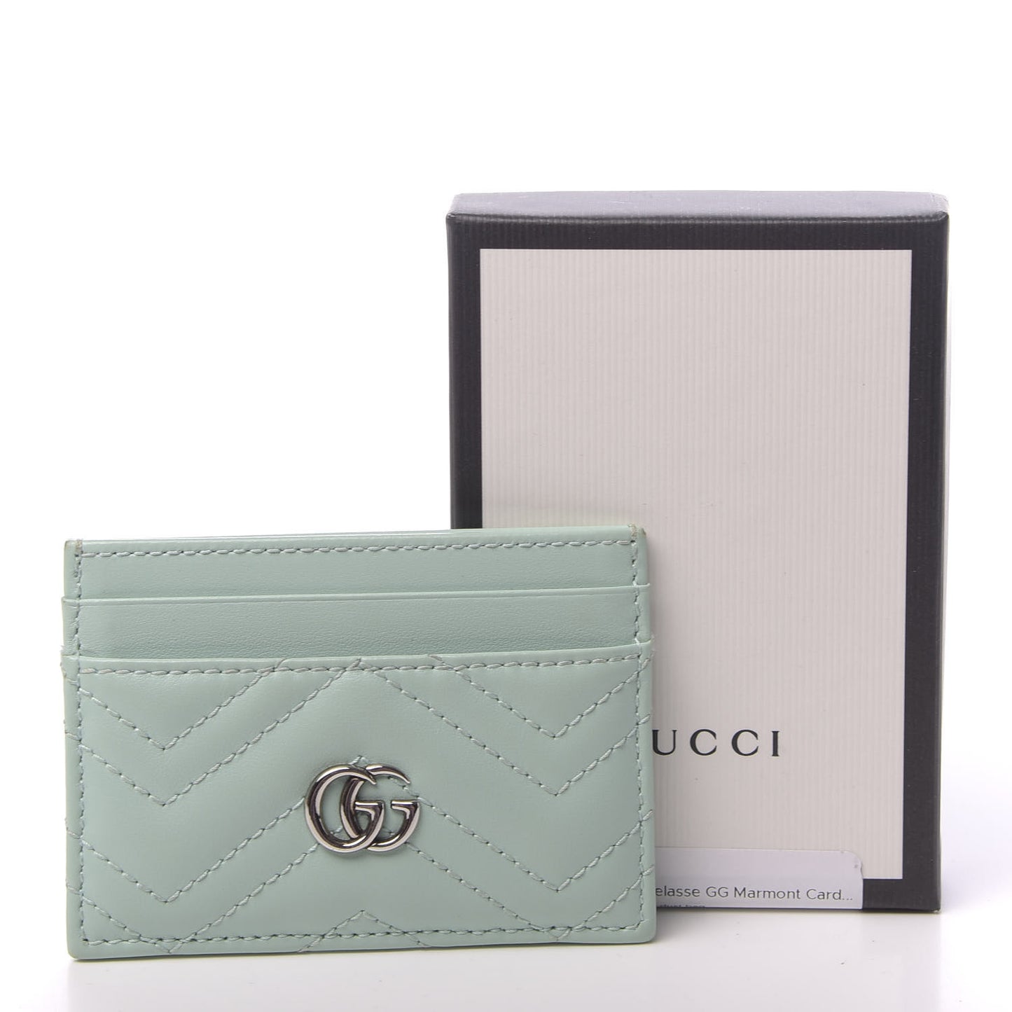 Calfskin Matelasse GG Marmont Card Holder Water Green