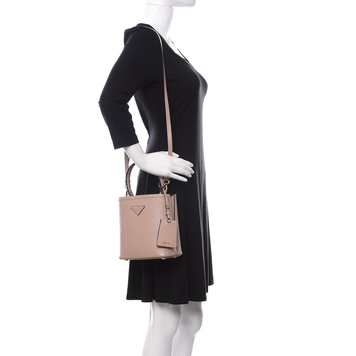 Saffiano Cuir Calfskin Small Panier Bucket Bag Cipria Black