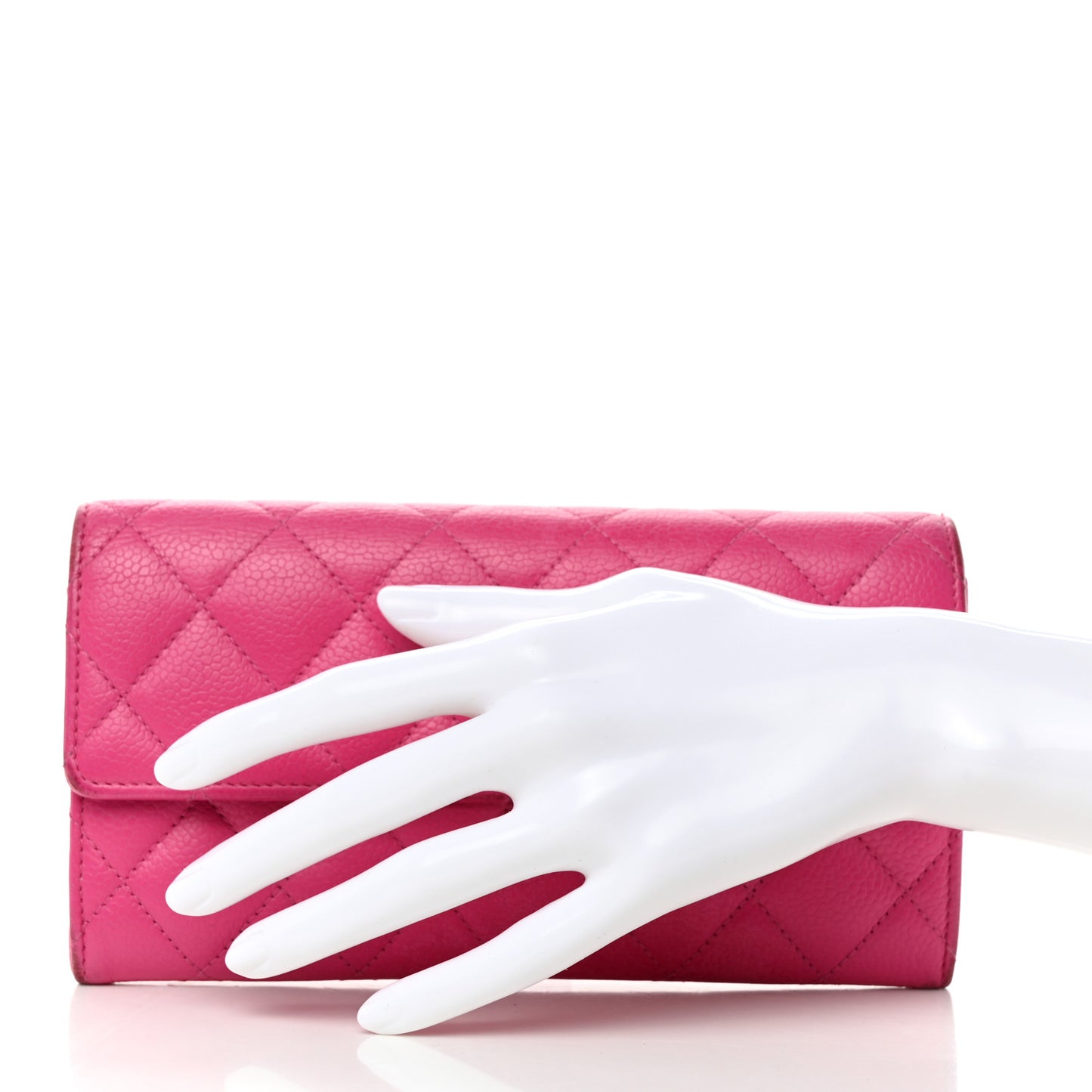 Caviar Quilted Large Gusset Flap Wallet Pink