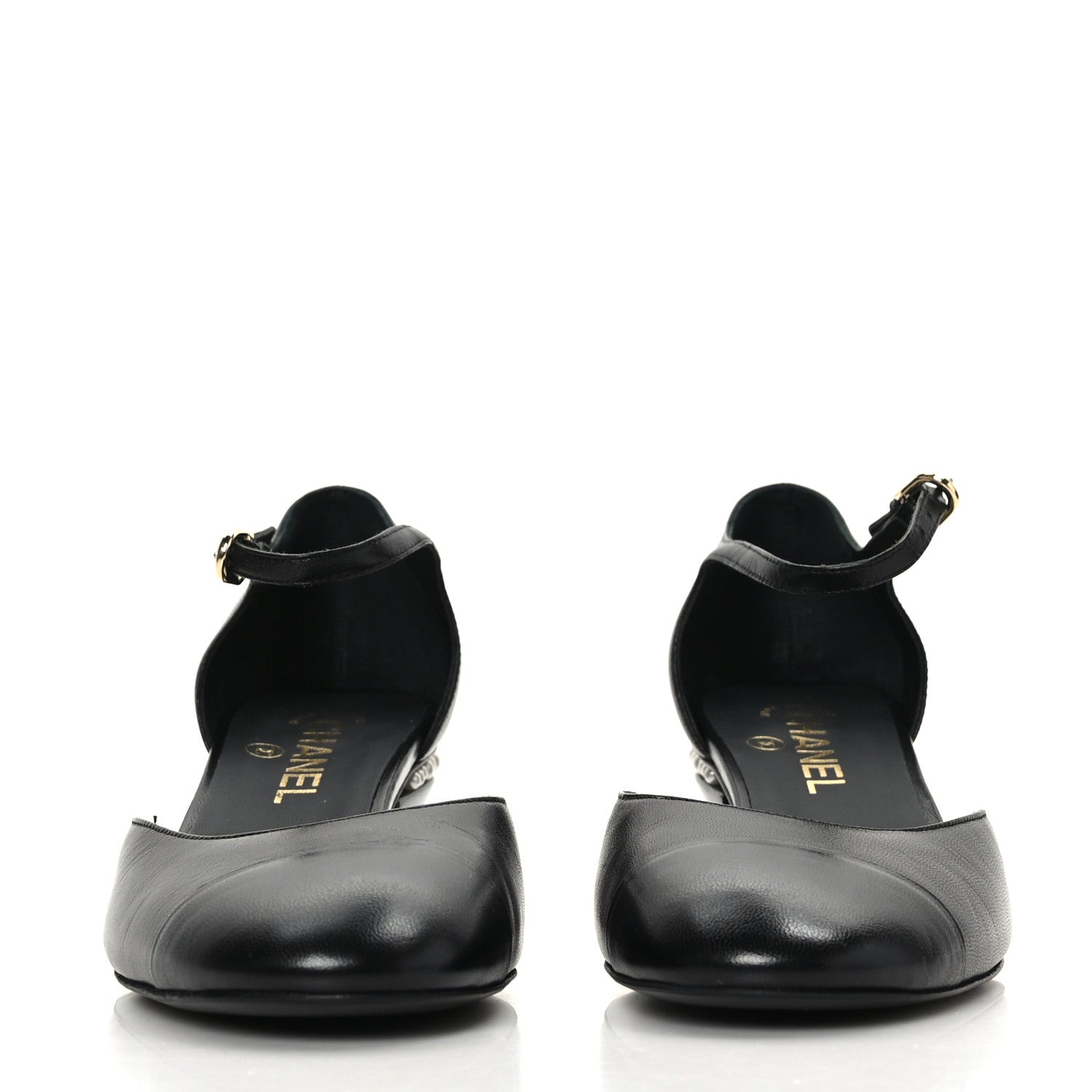 Chanel Shiny Goatskin Pearl Mary Jane Flats 39.5 Black 3 of 16