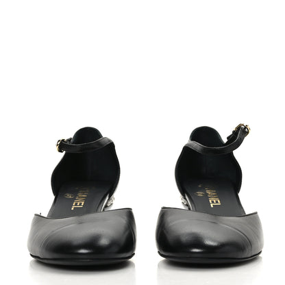 Chanel Shiny Goatskin Pearl Mary Jane Flats 39.5 Black 3 of 16