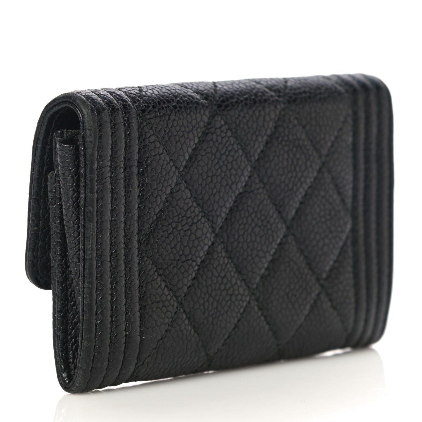 Caviar Quilted Boy Flap Card Holder Black