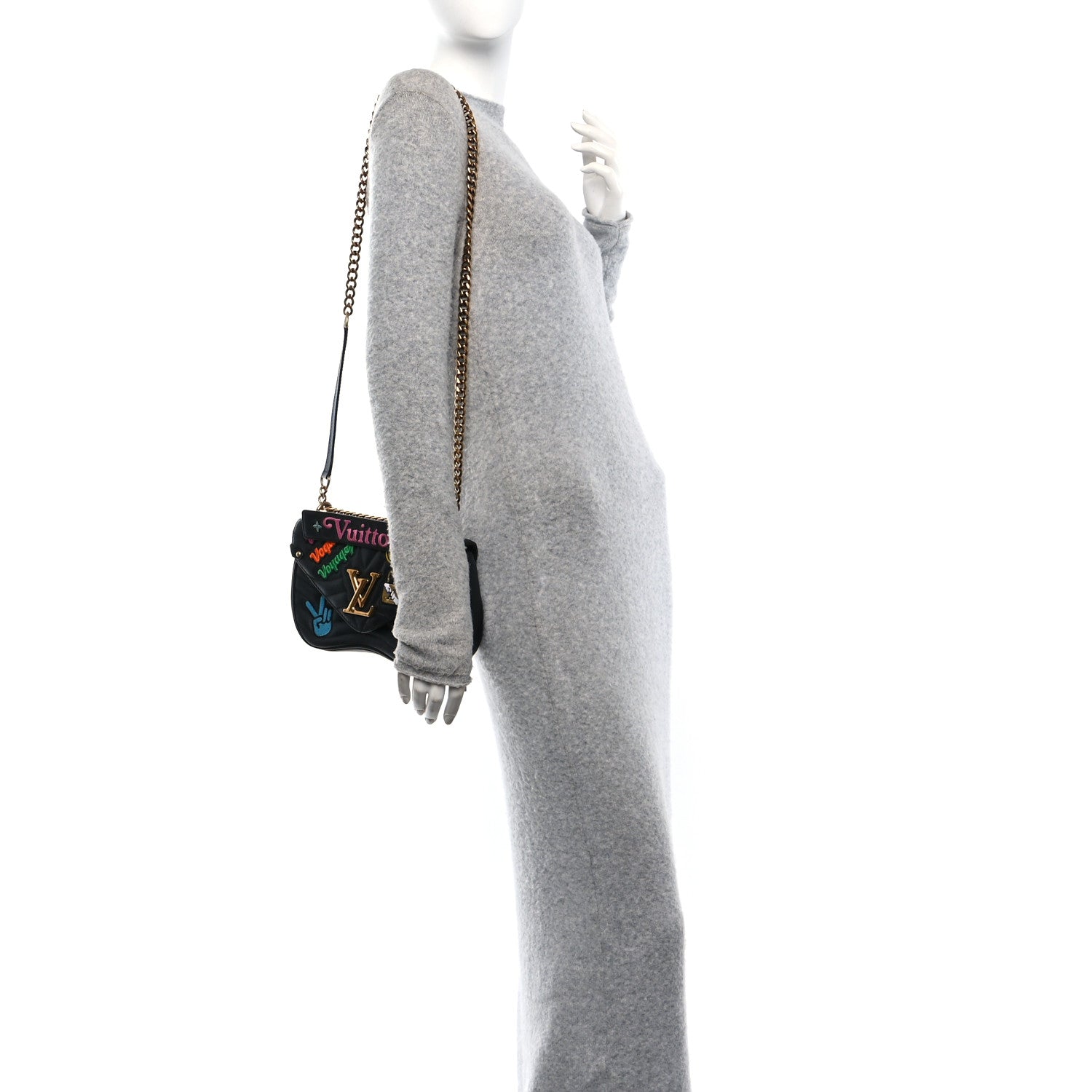 Louis Vuitton Calfskin Embroidered New Wave Chain MM Black 2 of 14