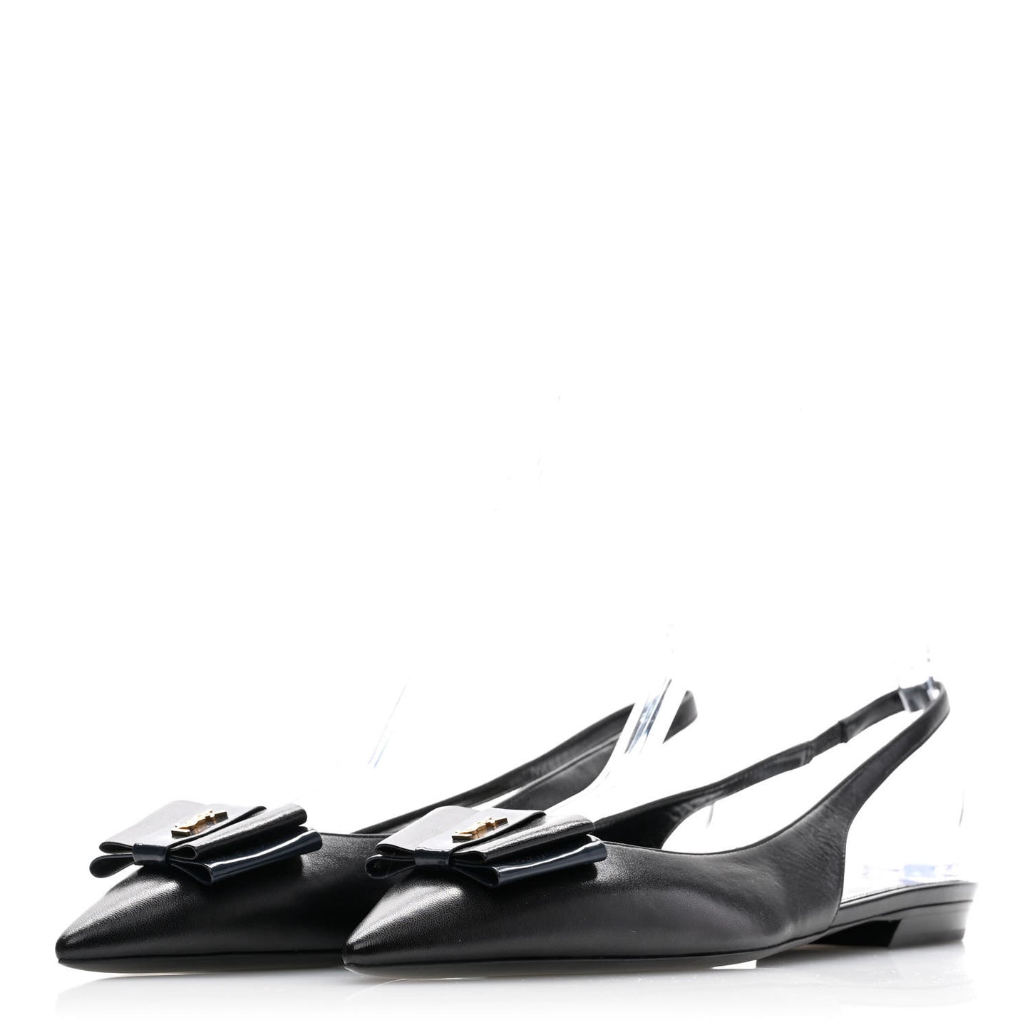 Patent Smooth Lambskin Anais Slingback Flats 40.5 Navy Black