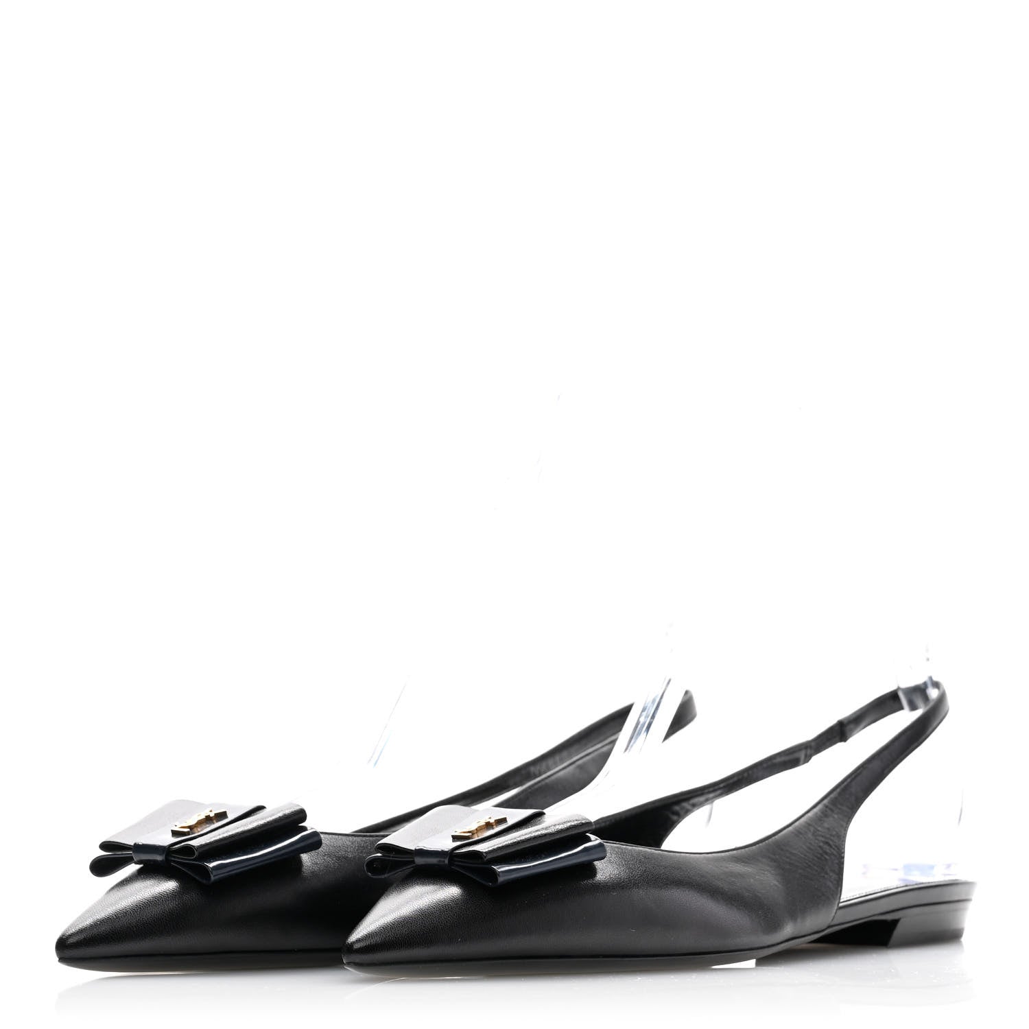 Saint Laurent Patent Smooth Lambskin Anais Slingback Flats 40.5 Navy Black 3 of 9