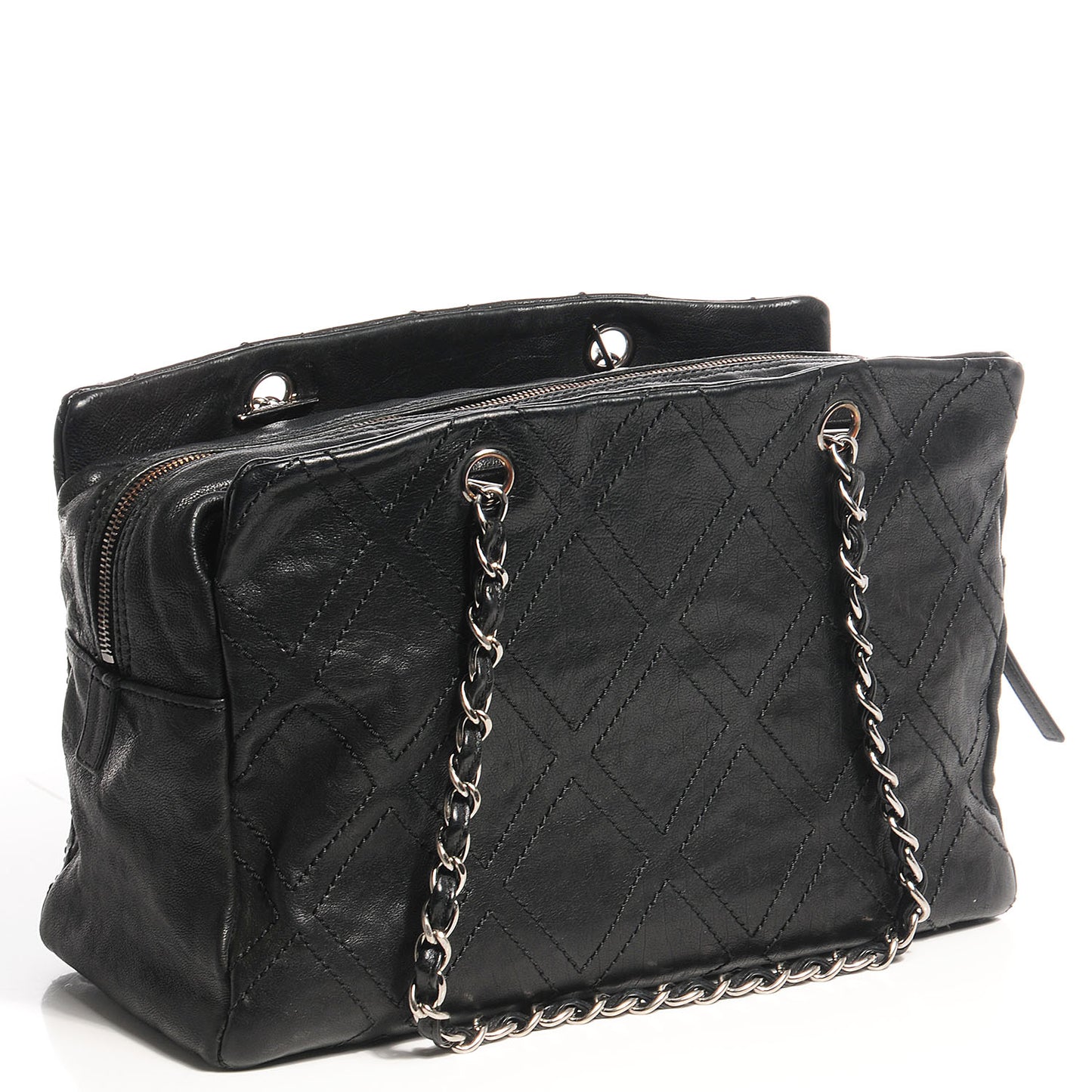 Calfskin Large Diamond Stitch Tote Black