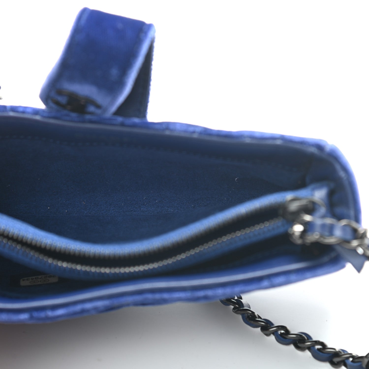 Chanel Velvet Quilted Mini Phone Holder Crossbody Bag Blue 5 of 10