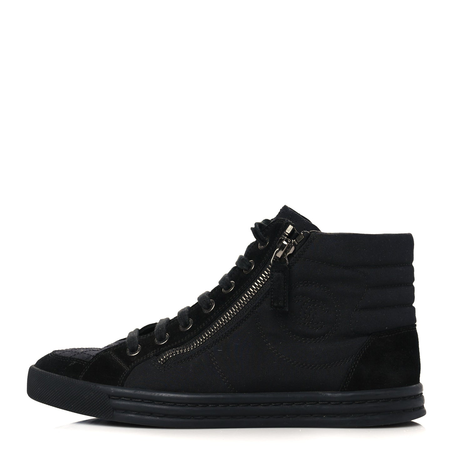 Toile Suede Calfskin CC High Top Sneakers 36.5 Black