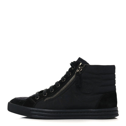 Chanel Toile Suede Calfskin CC High Top Sneakers 36.5 Black 1 of 7
