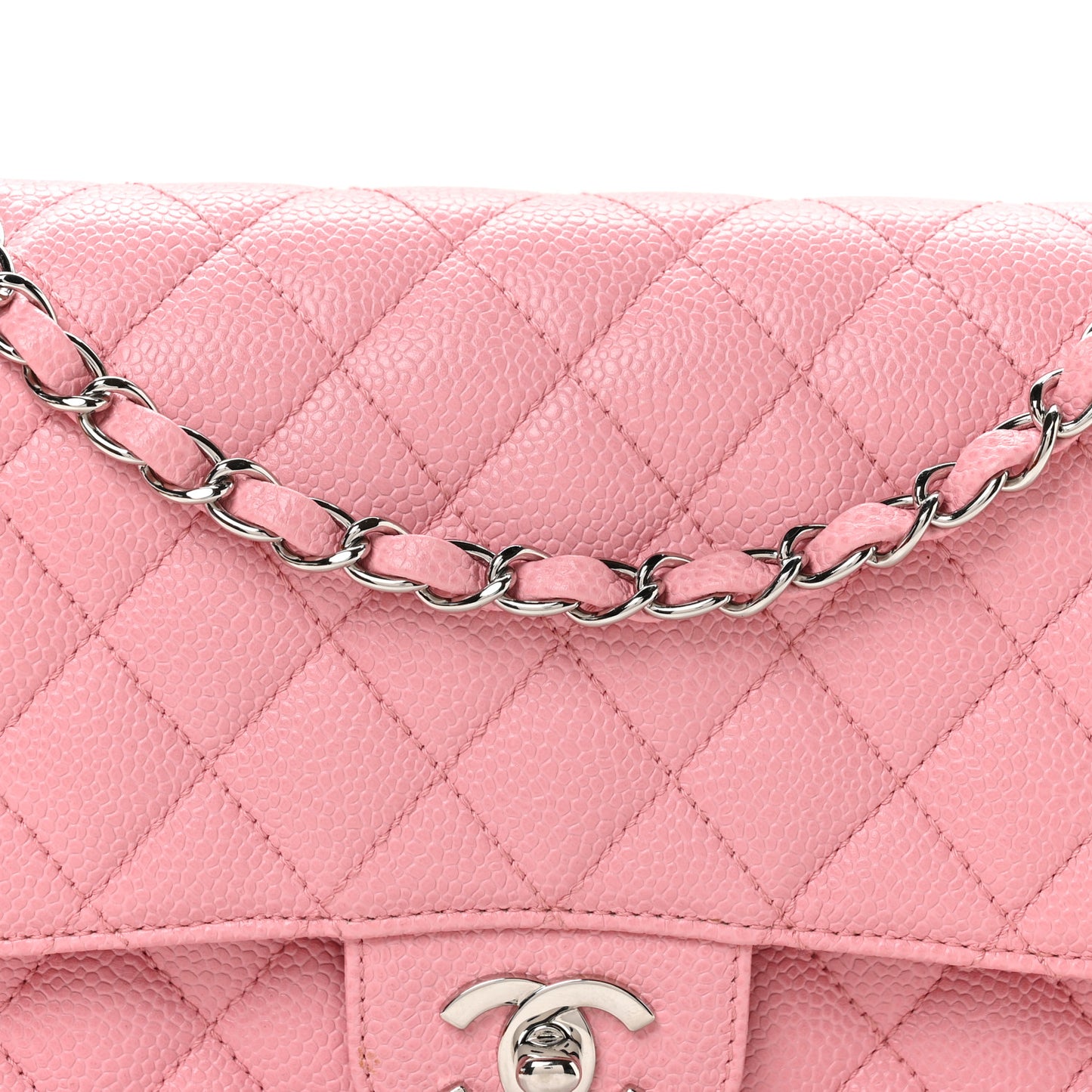 Caviar Quilted Medium Double Flap Pink