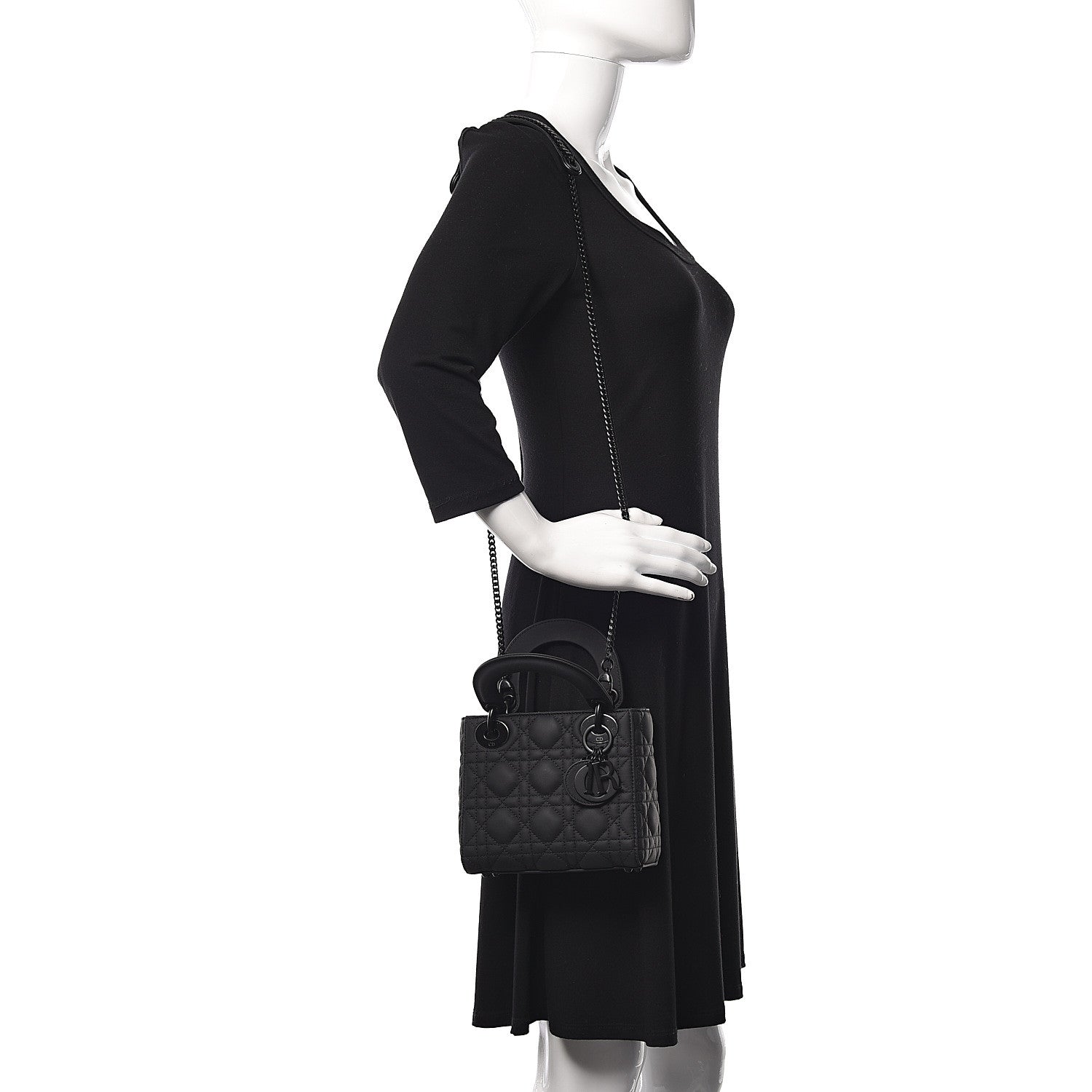 Christian Dior Ultra Matte Calfskin Cannage Mini Lady Dior Black 2 of 9