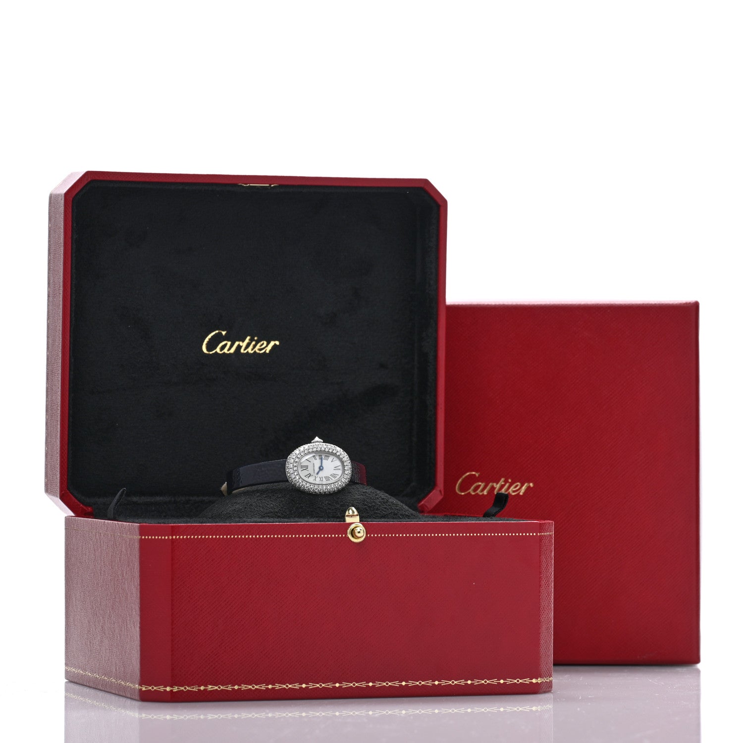 Cartier 18K White Gold Calfskin Diamond Bezel 19mm Baignoire Quartz Watch 5 of 5