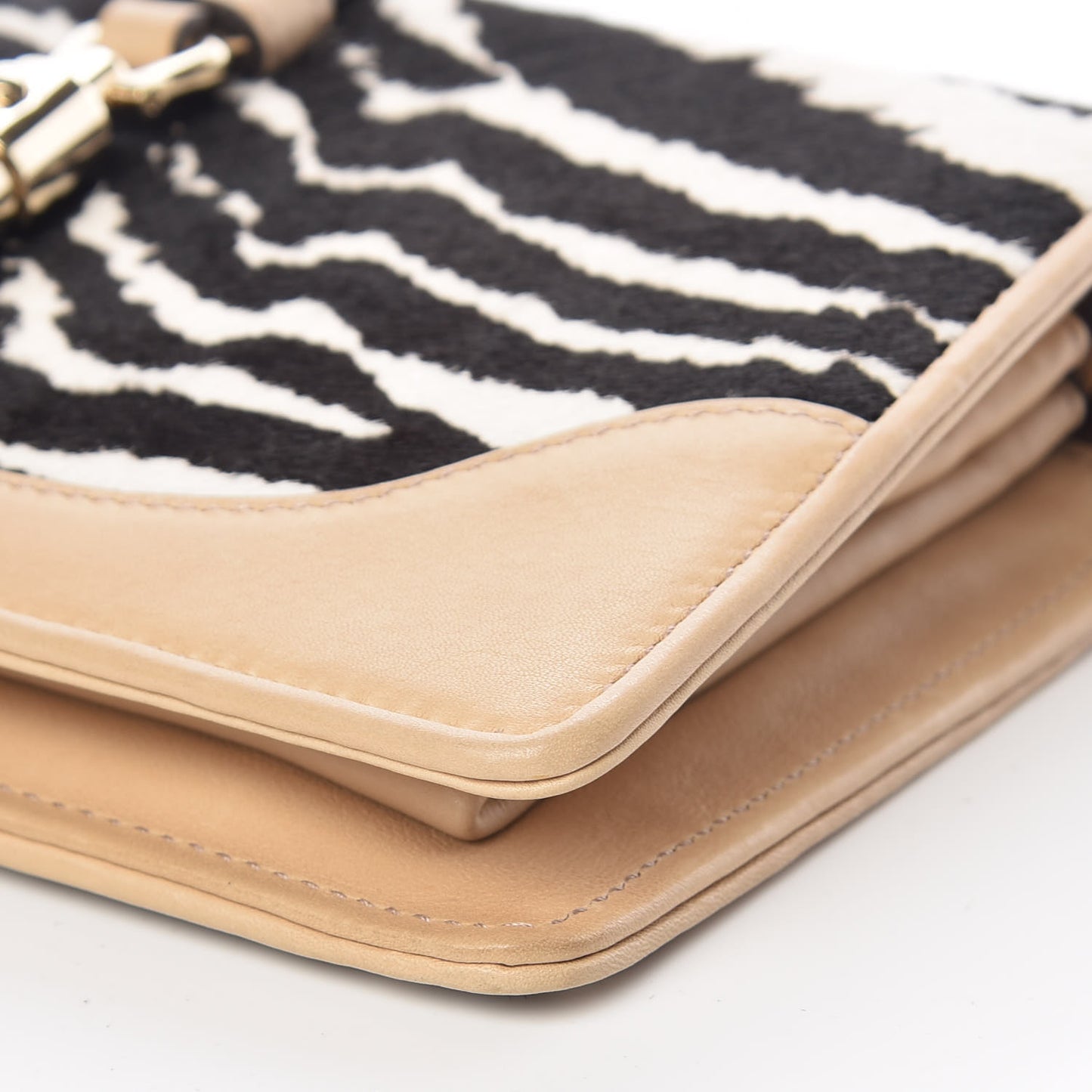 Calf Hair Zebra Print Piston Broadway Evening Bag Beige