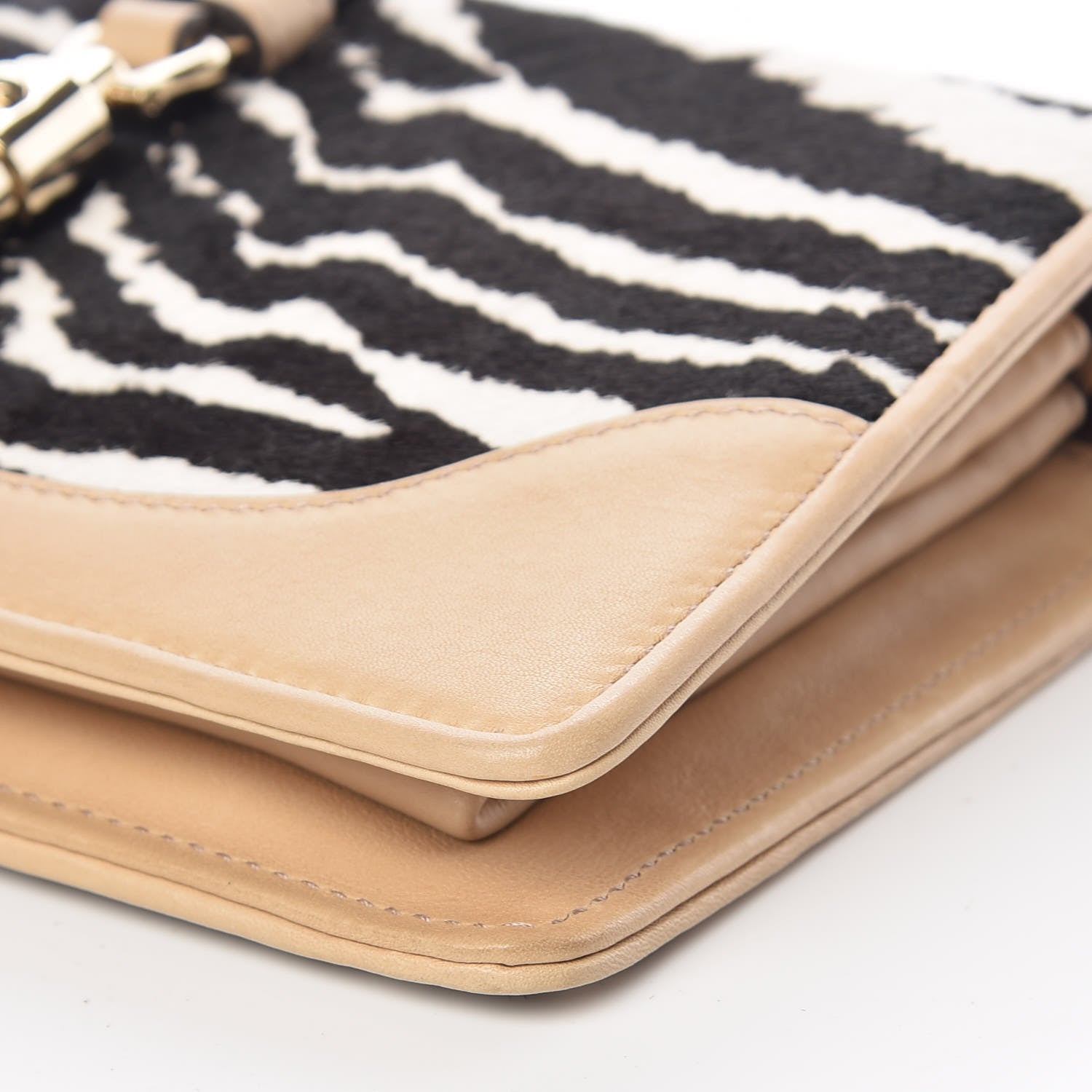 Gucci Calf Hair Zebra Print Piston Broadway Evening Bag Beige 6 of 9
