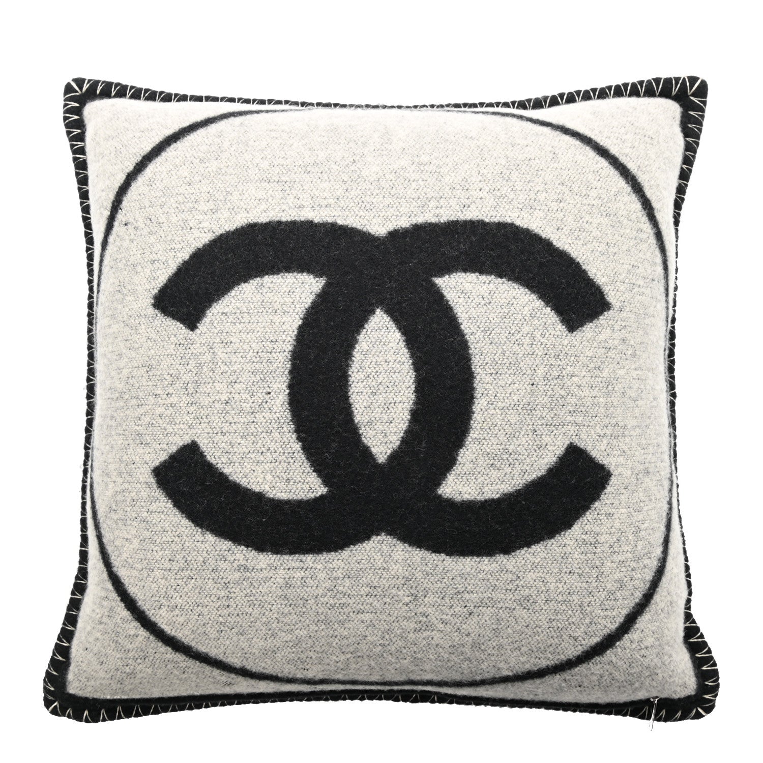 Chanel Merino Wool Cashmere CC Pillow Black Beige 2 of 5